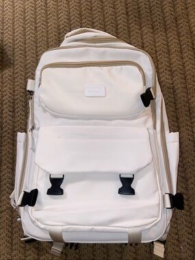 White Travel Backpack Daypack with Front Flap Pockets